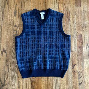 Dockers Vest Sweater Mens Blue Plaid Pattern Preppy Grandpa Chic Size Medium